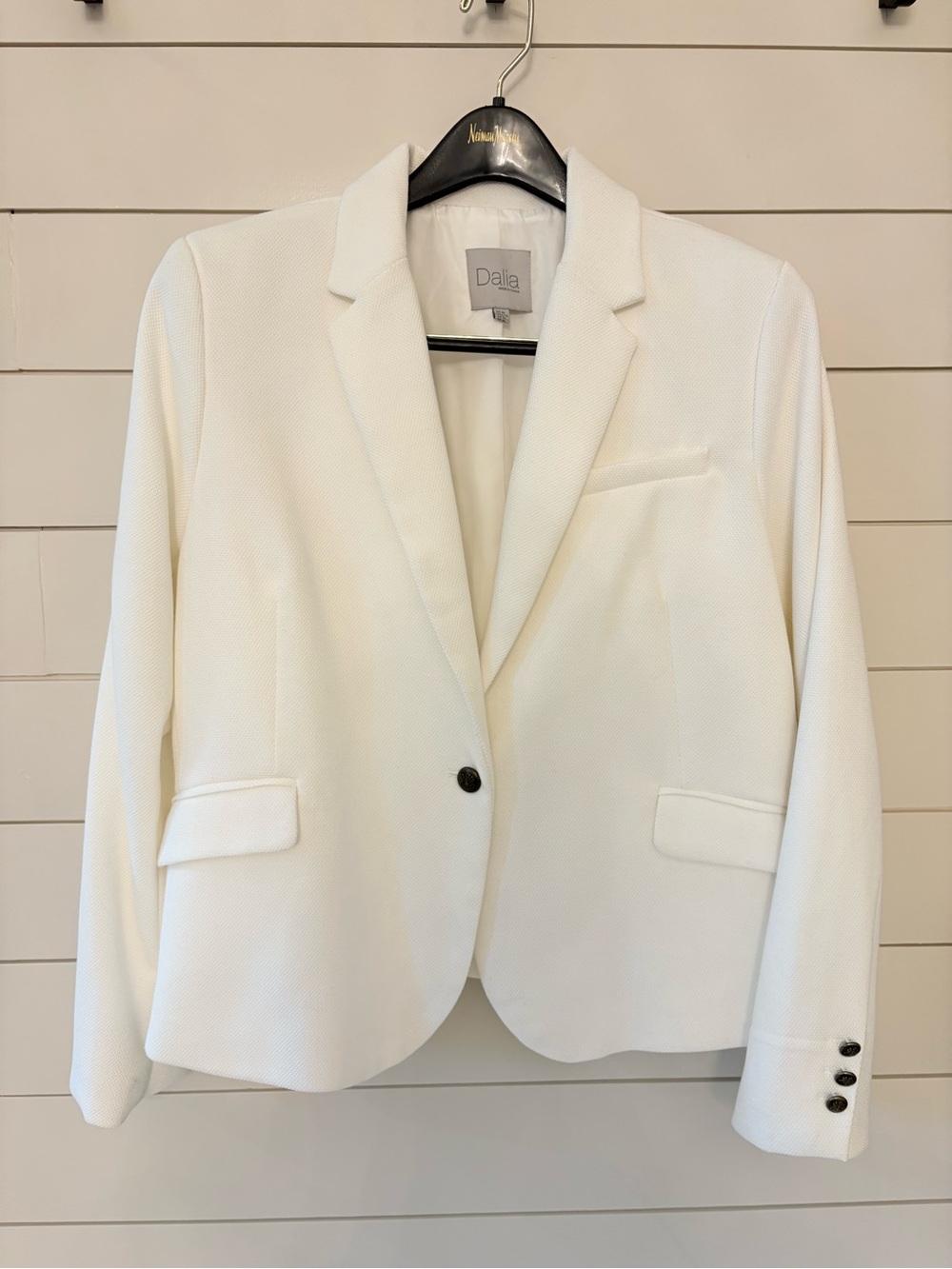DALIA Cream White Textured One Button Blazer Jacket Crest Buttons XL 🤍🤎